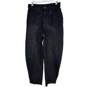 Madden NYC Womens High Rise Barrel Jeans XS Midnight Wash Black Elastic Waistban